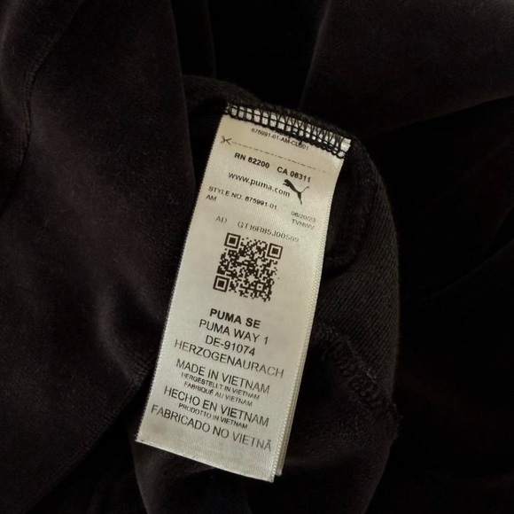 Puma Velour Hoodie with Embroidered Logo in Black - Picture 6 of 8